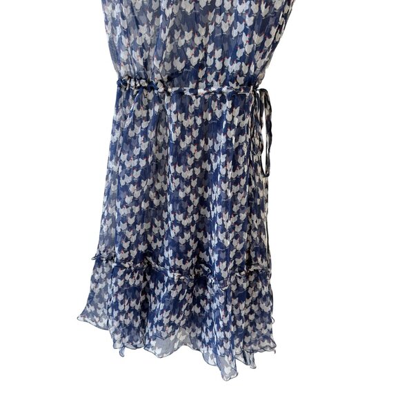 Fiorucci Novelty Chicken Print Sheer Silk Dress Puff Sleeves Tiered Size 8 READ - Picture 5 of 16